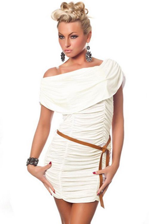 Cap Sleeve Ruched dress white